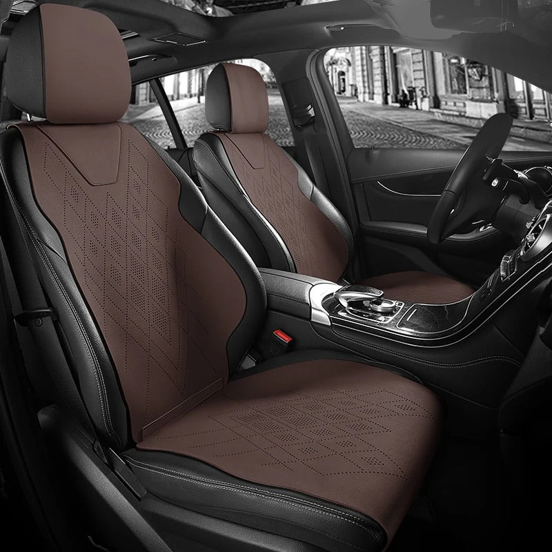 Universal Suede Saddle Seat Cushion Pad – Half-Covered 5-Seat Set for Sedan & SUV - Delicate Leather