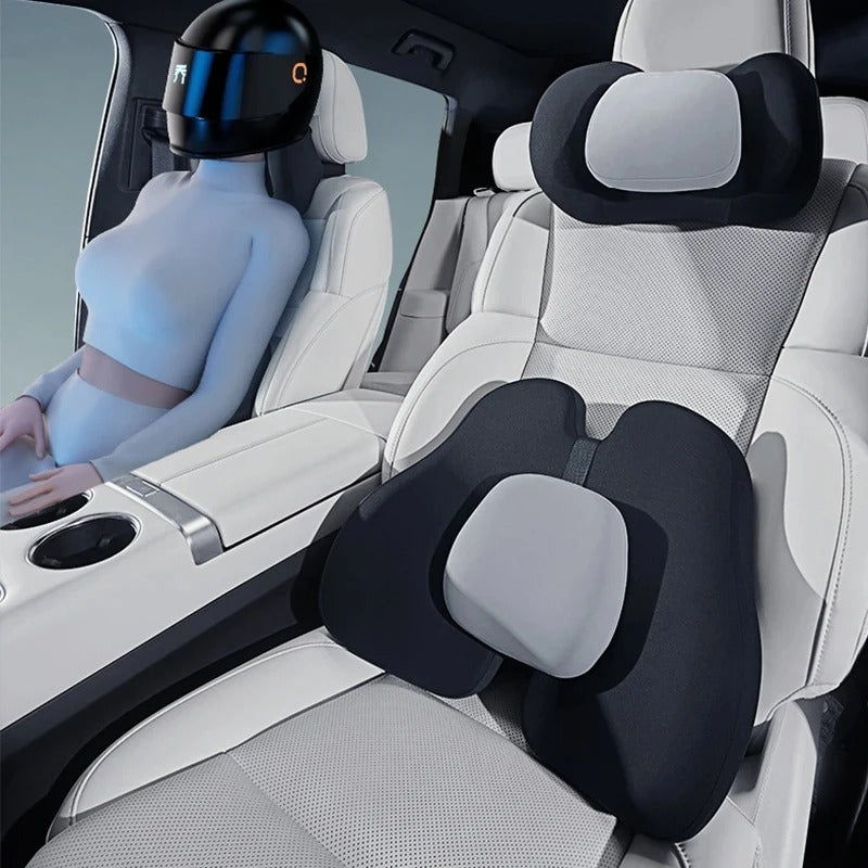 Universal Car Headrest & Lumbar Support Pillow – Memory Foam Neck & Back Cushion - Delicate Leather