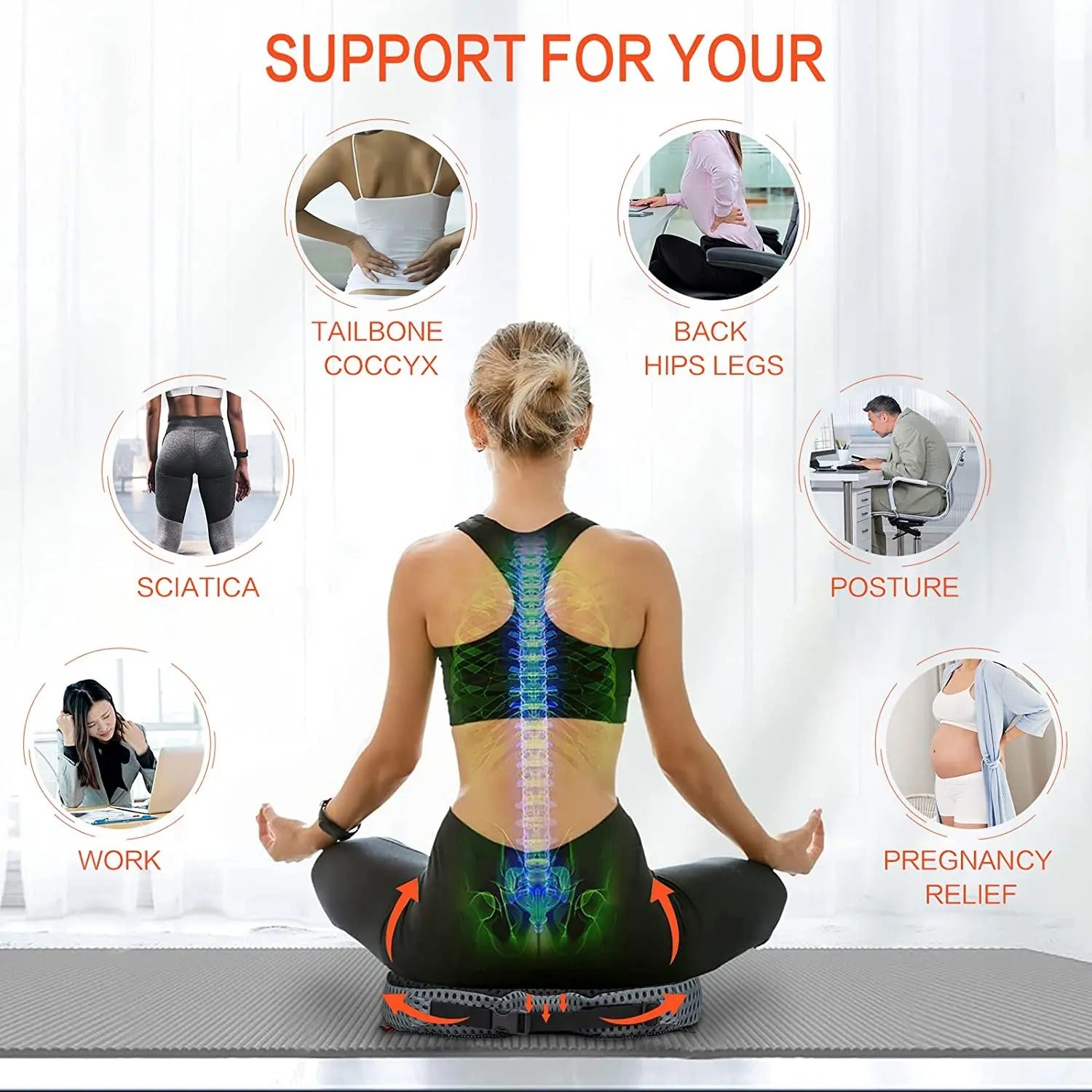 Orthopedic Memory Foam Seat Cushion – Tailbone & Sciatica Pain Relief for Car, Office, and Wheelchair Use - Delicate Leather