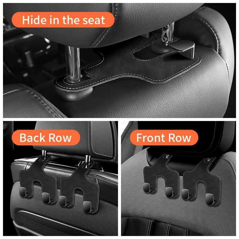 Double Hook Seat Back Storage – Flip Fur Leather Hooks for Car Front Seat - Delicate Leather
