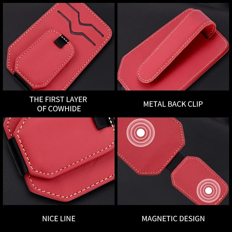 Car Glasses Clip – Leather Visor Sunglasses & Card Holder