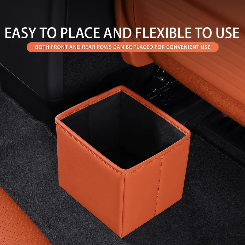 Foldable Car Trash Can & Multi-Functional Storage Box – Compact, Moisture-Proof ABS Organizer for Vehicle Interior Cleaning & Tidying - Delicate Leather