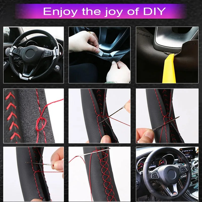 Black Microfiber Leather Steering Wheel Cover – Custom DIY for Ford Mustang (2009-2014) - Delicate Leather