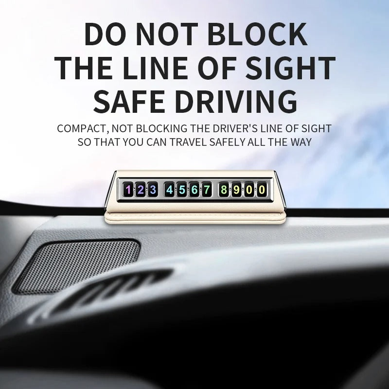 Car Leather Temporary Parking Plate – Mobile Phone Number Display Card for Cars - Delicate Leather