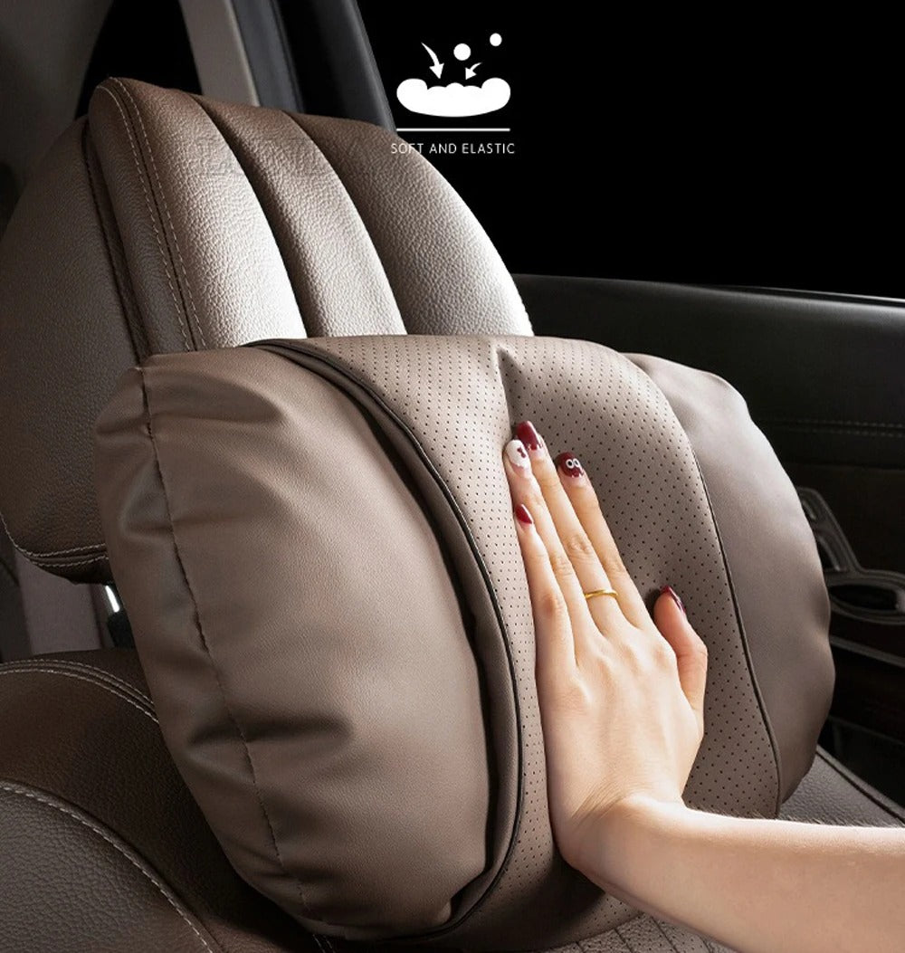 Orthopedic Memory Foam Seat Cushion & Back Support Pillow Set – Coccyx and Lumbar Relief for Office Chair & Car - Delicate Leather