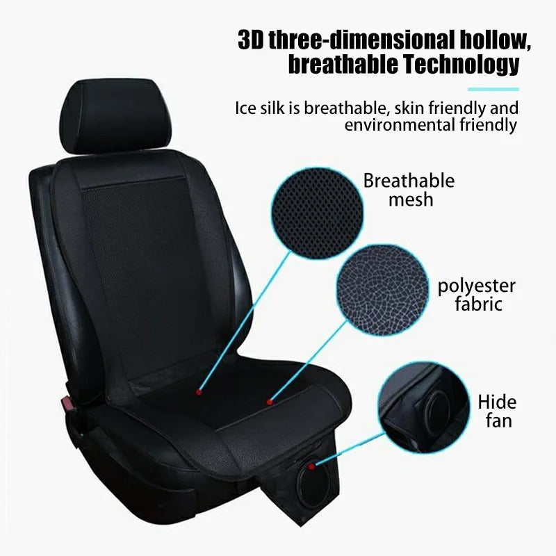 DC 12V 3D Spacer Car Cooling Seat Cushion with 8-Fan Ventilation – Summer Air Conditioned Seat Pad - Delicate Leather