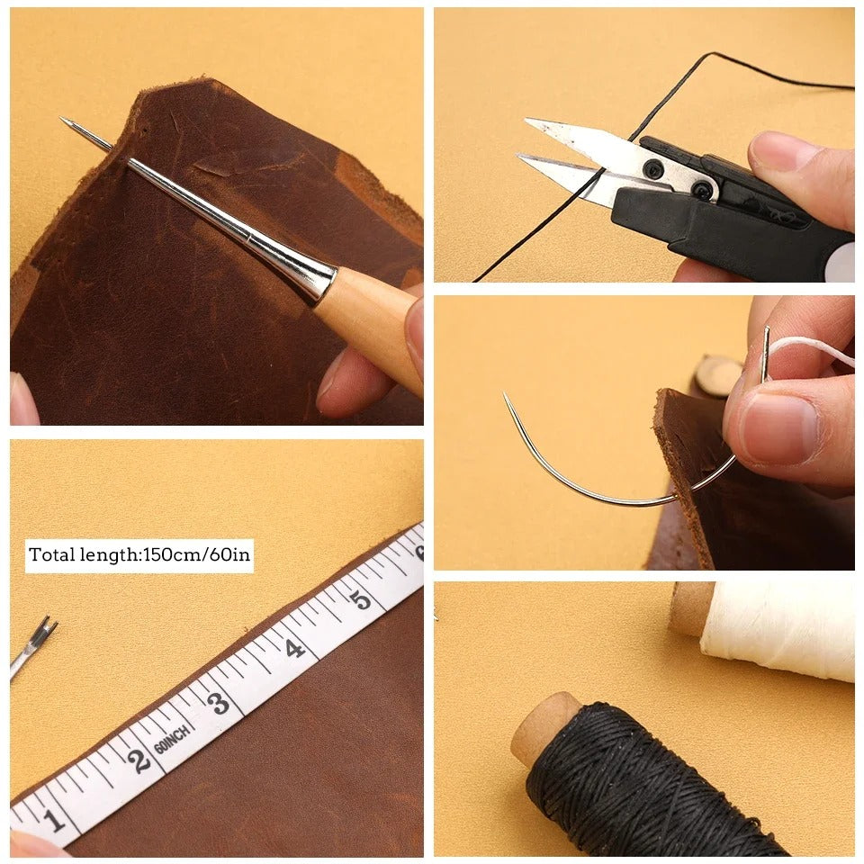 Professional Leathercraft Tools Kit – Hand Sewing & Carving DIY Set for Leather Projects