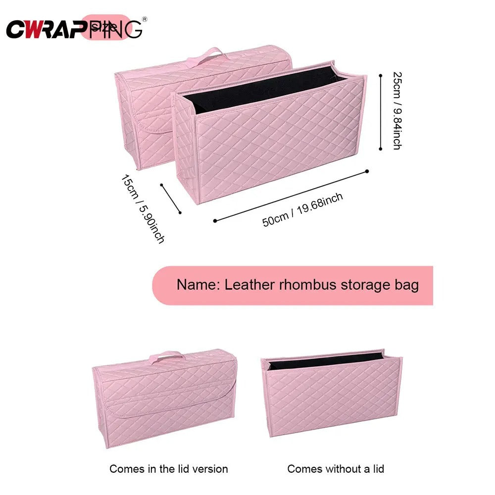 Pink Car Trunk Organizer Box – Large Foldable Cargo Storage for Car Accessories - Delicate Leather