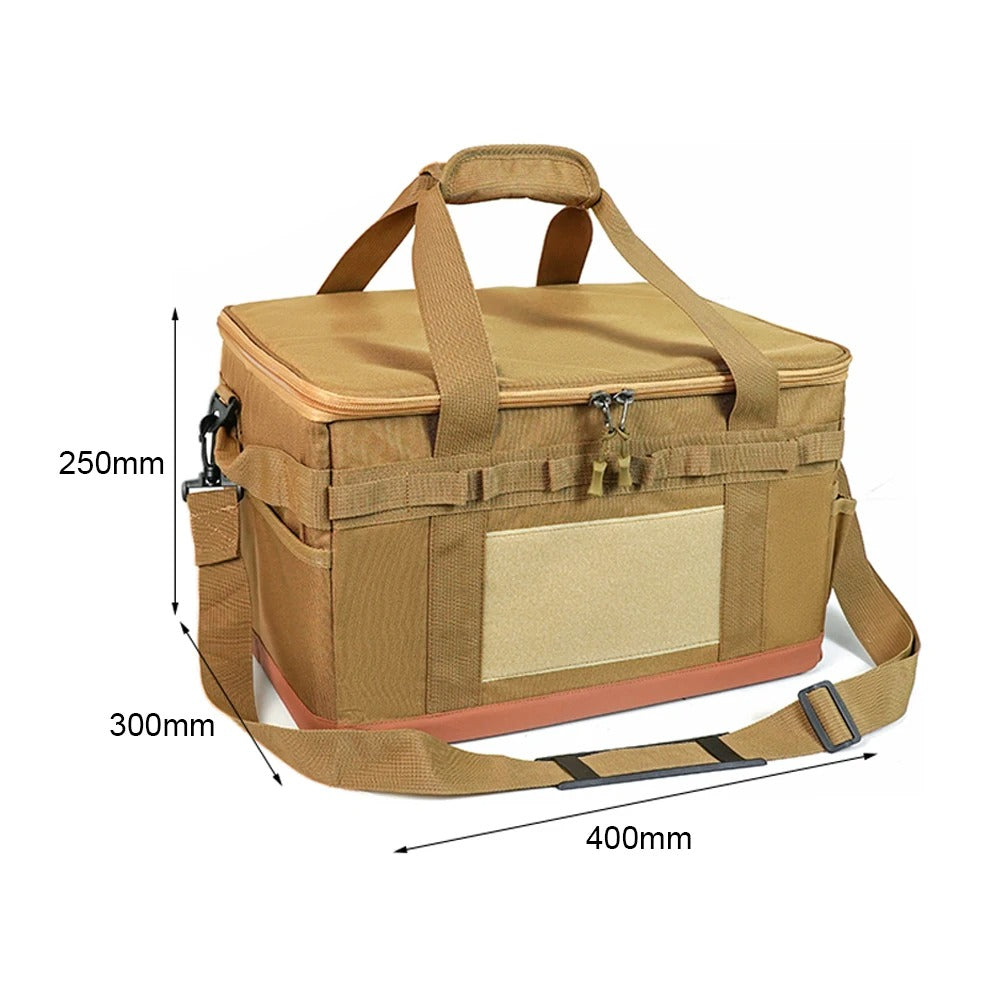 Large Zipper Camping Bag - Anti-Crash Cookware Carrying Case, Multifunctional Durable Storage Organizer - Delicate Leather