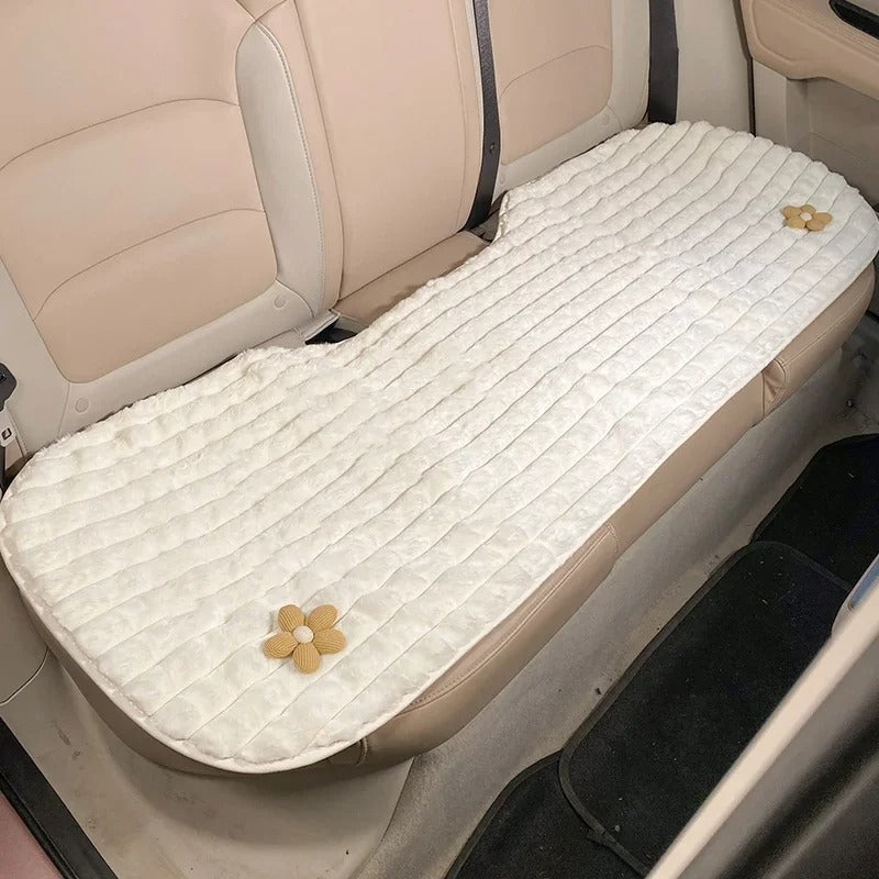 Cartoon Flower Winter Plush Car Seat Cushion Cover - Universal Fit for Five-Seat Cars - Delicate Leather