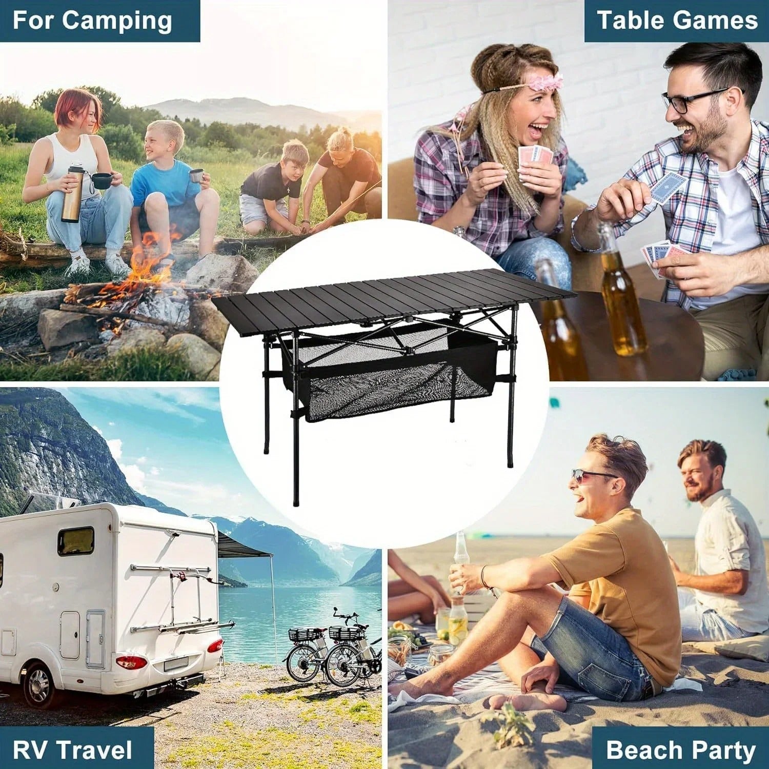 Lightweight Foldable Camping Table – Portable Aluminum Roll-Up Table with Carry Bag - Delicate Leather