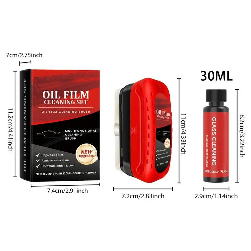 Car Glass Oil Film Cleaner – Cleaning Brush with Liquid for Rain, Fog Prevention, and Glass Care