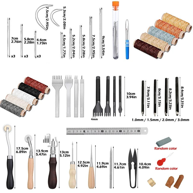 Professional Leather Craft Tools Kit – 3 Sets DIY Leather Cutter & Sewing Stitch Kit - Delicate Leather