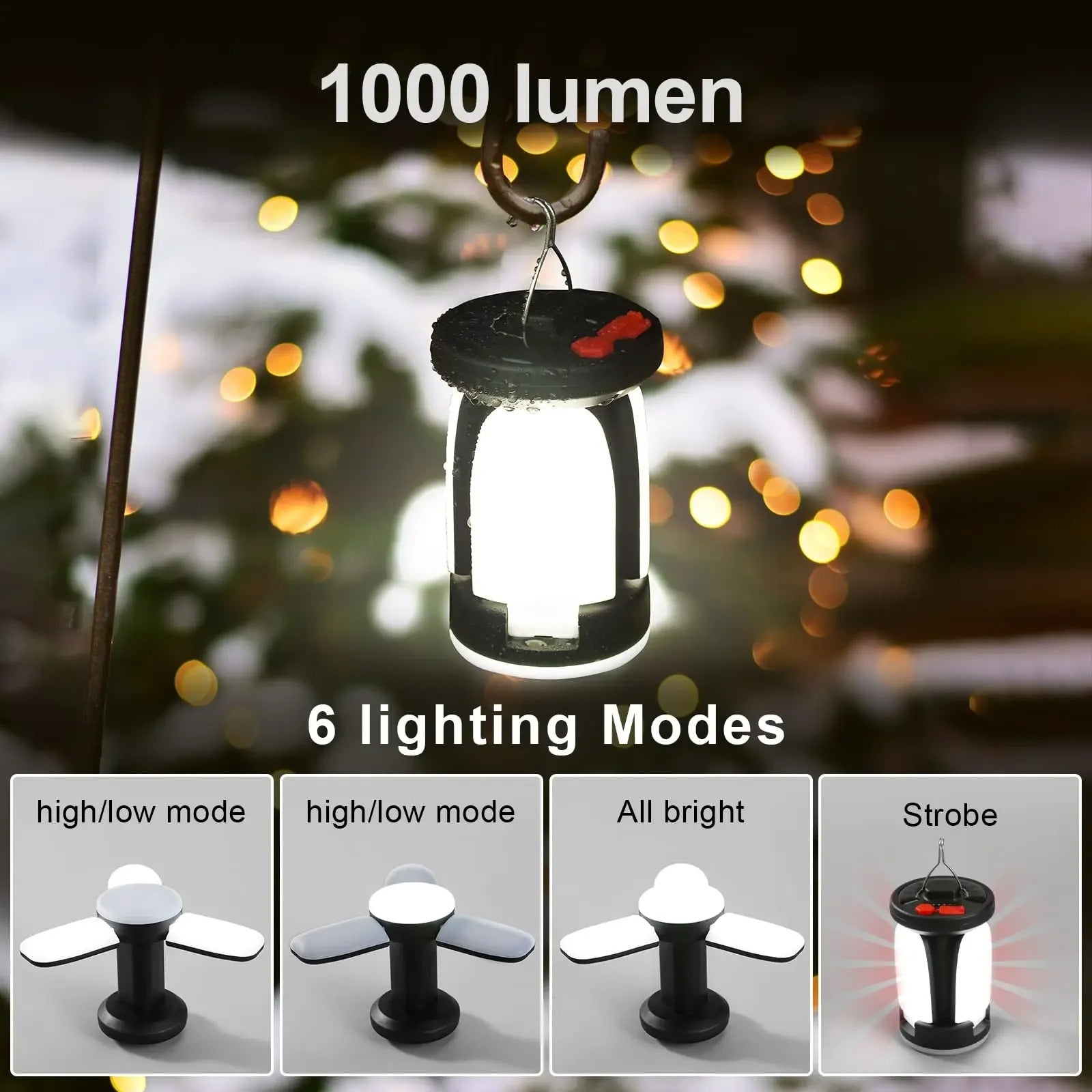 High-Power Solar LED Camping Lantern – 4500mAh Rechargeable, 1000LM Emergency Power Bank