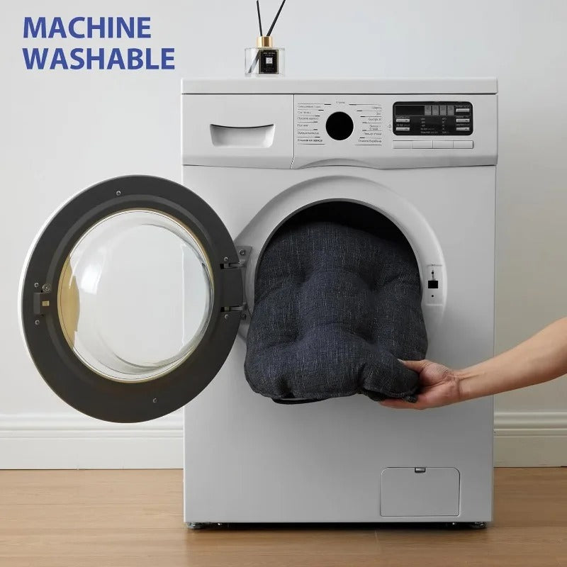 Set of 4 Tufted Memory Foam Chair Cushions – Non-Slip Dining Chair Pads with Ties - Delicate Leather