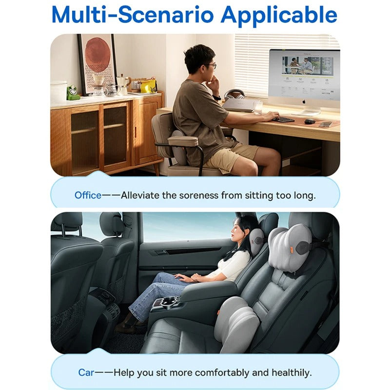 Car Neck Pillow and Lumbar Cushion – 3D Memory Foam Seat Support for Travel and Everyday Comfort