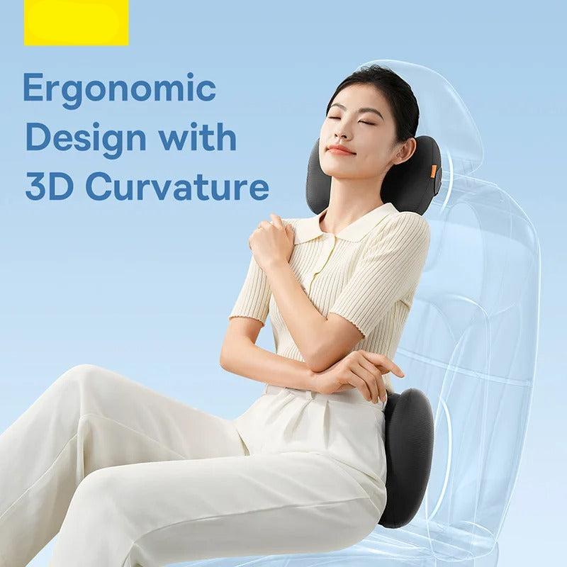 Car Headrest Neck and Waist Pillow – Cooling Gel Lumbar Cushion with Breathable Memory Cotton for Ergonomic Support - Delicate Leather