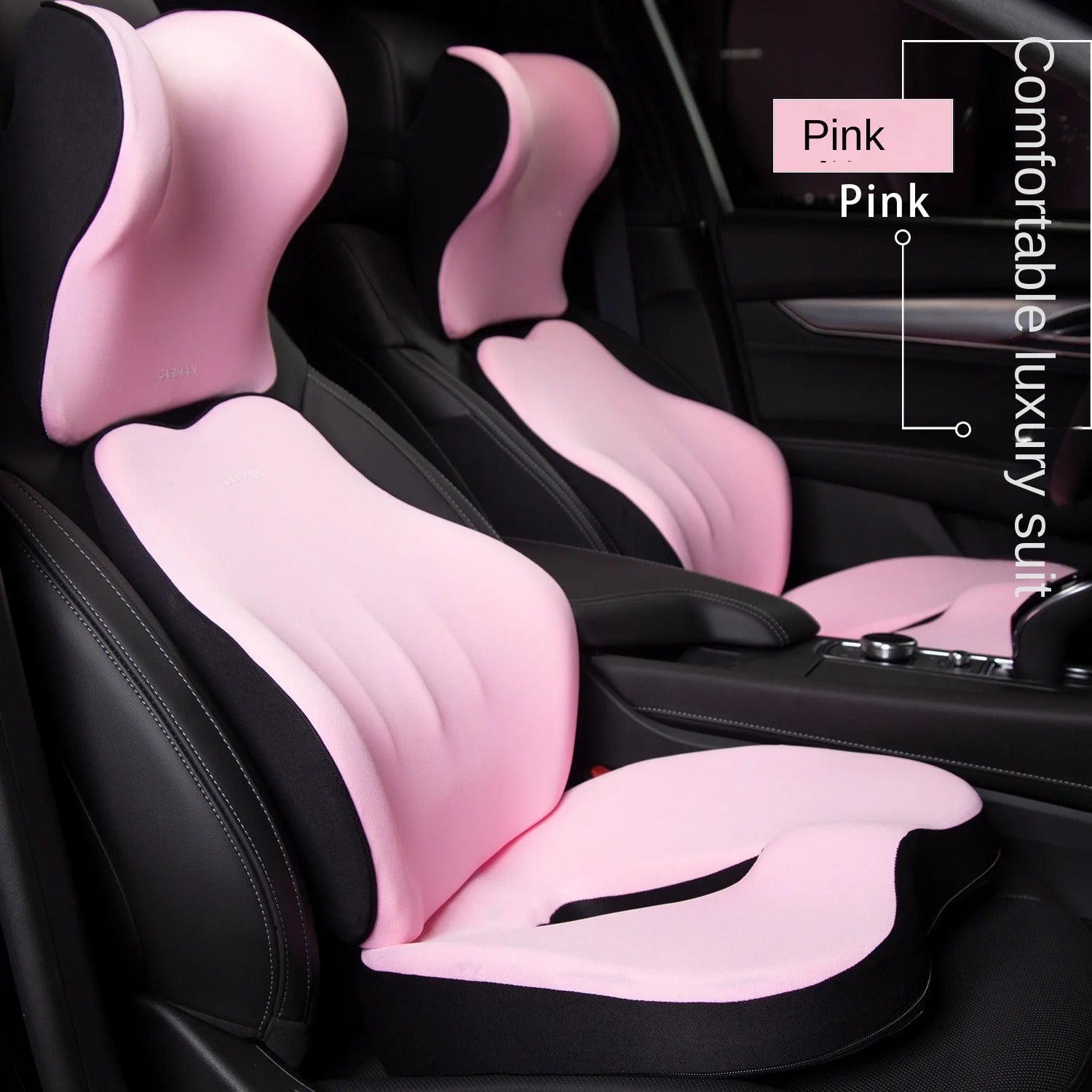 Memory Foam Car Headrest & Lumbar Cushion Set – Ergonomic Support for Neck & Lower Back - Delicate Leather