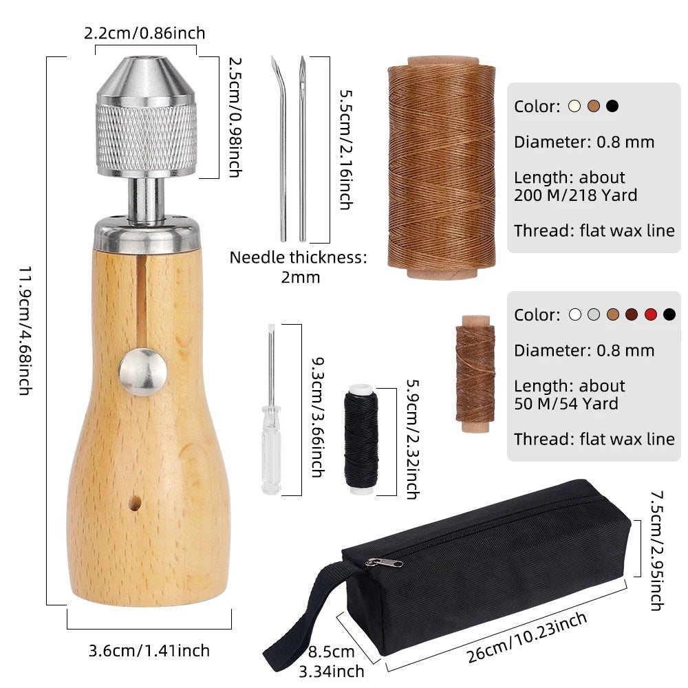 Speedy Stitcher Sewing Awl Kit - Professional Hand Stitching Tool for Leather & Heavy Fabrics - Delicate Leather
