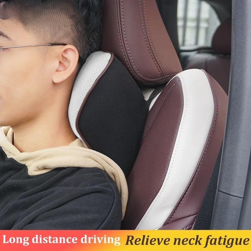 Memory Foam Car Headrest Pillow & Lumbar Support Cushion – Neck Holder & Seat Comfort for Ultimate Driving Relief - Delicate Leather