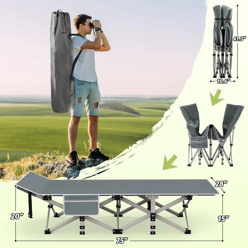 Camping Cot – Portable Folding Bed for Adults with 1200D Double-Layer Oxford Fabric - Delicate Leather