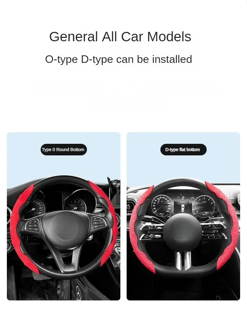 Suede Universal Car Steering Wheel Cover - Protect Your Steering Wheel,Car Decoration Accessories Anti Slip Steering Wheel Cover - Delicate Leather