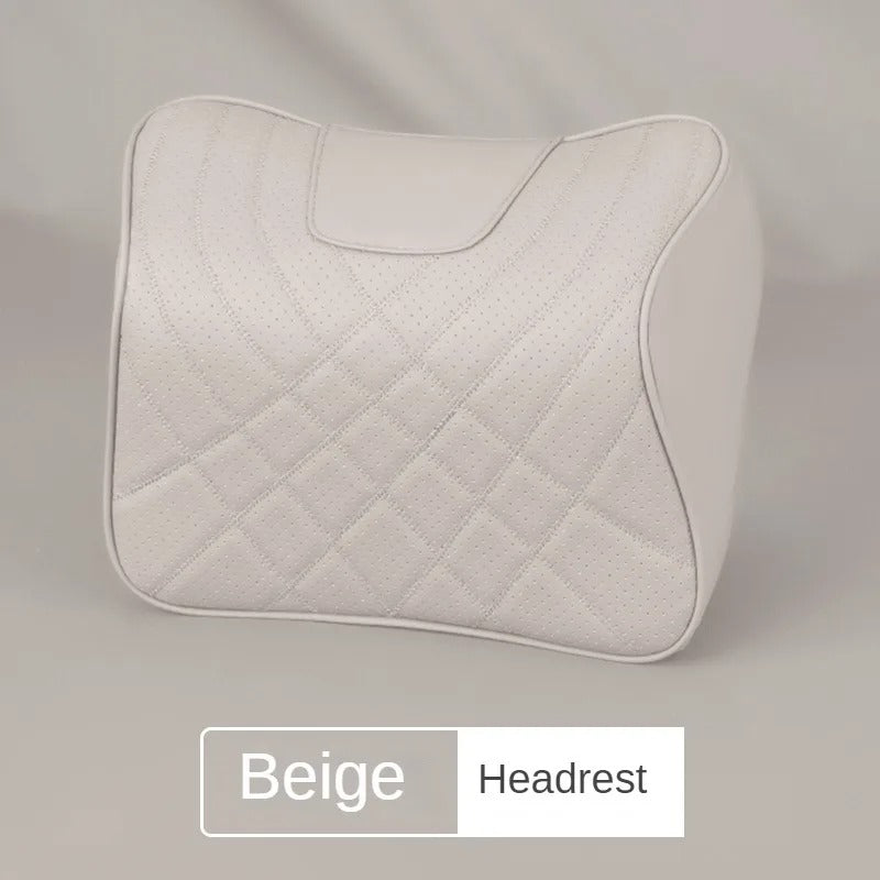 Leather Car Headrest & Lumbar Pillow Set – Memory Foam Neck and Waist Support - Delicate Leather