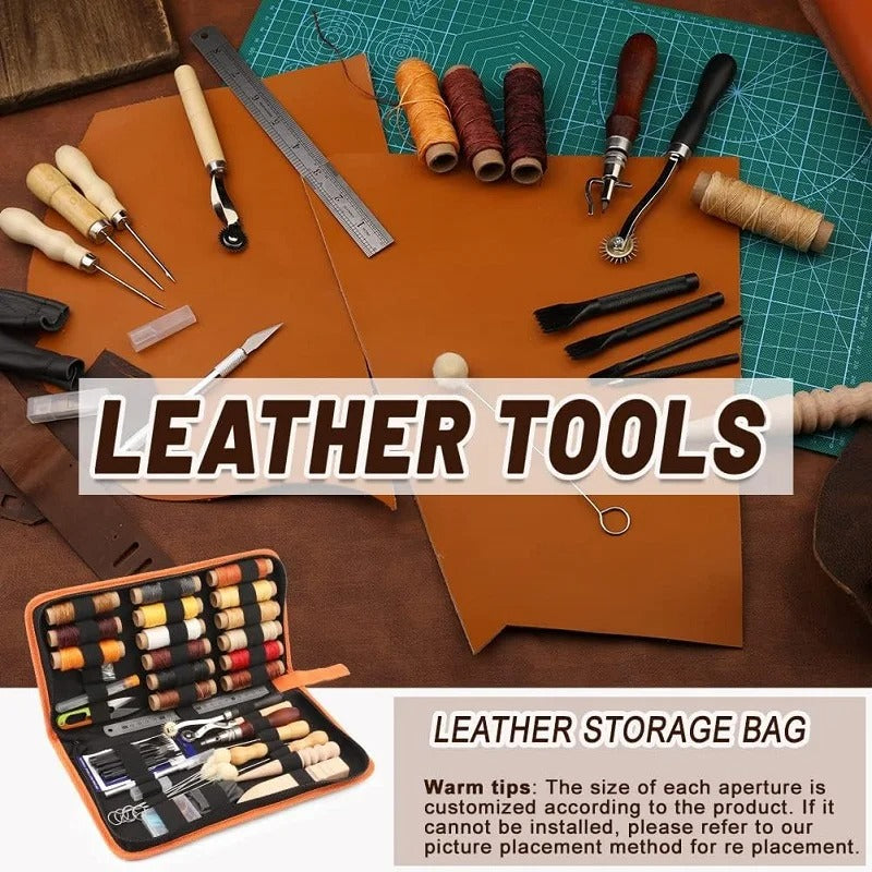Leather Tools Kit with Waxed Thread, Hole Puncher, and Carving Knife - Perfect for DIY Handmade Leather Crafts - Delicate Leather