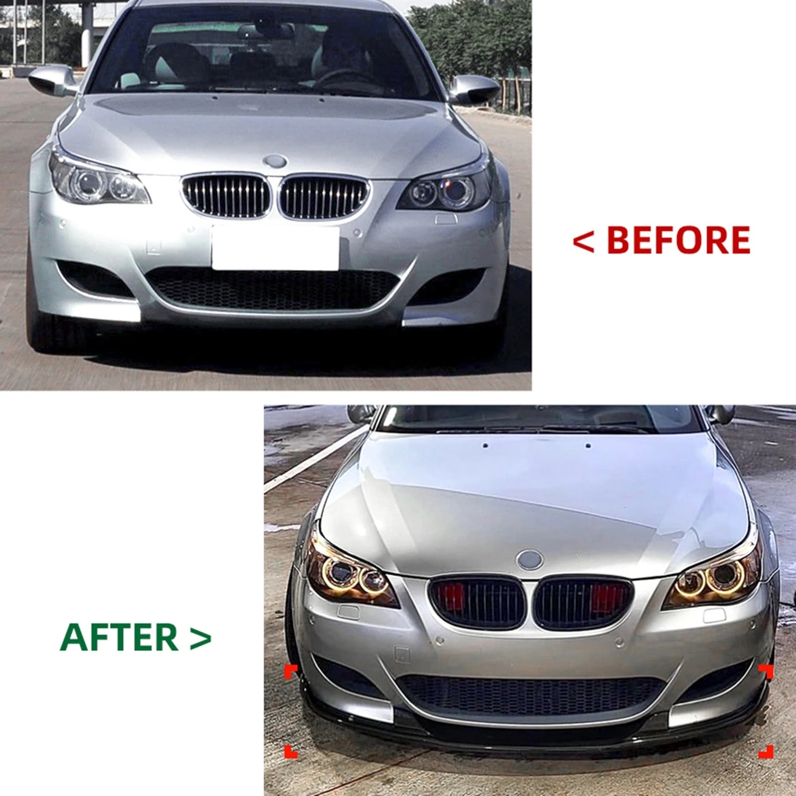 Front Bumper Spoiler Lip for BMW 5 Series E60/E61 M5 (2005-2010) – Carbon Fiber Look/Gloss Black - Delicate Leather