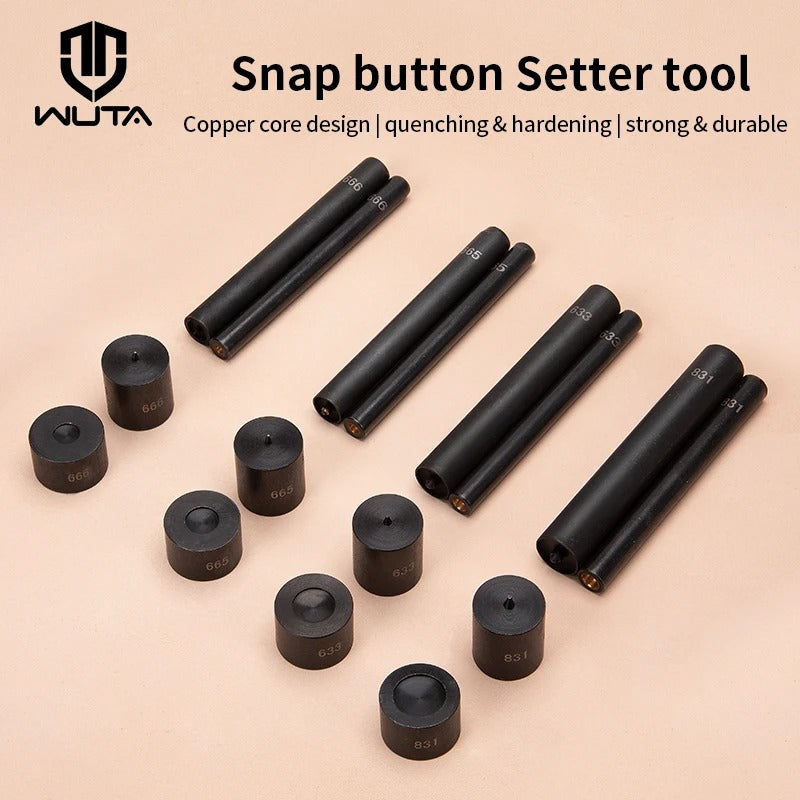 Professional Snap Button Setter Tool Kit – Precision Mold Die Tools for Snap Fastener Installation (8/10/12.5/15mm) - Delicate Leather