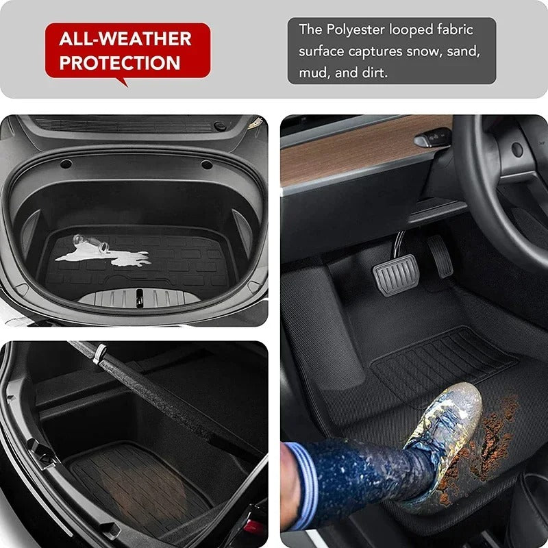 Tesla Model Y/3 Floor Mat & Trunk Luggage Mat (2017-2024) - All-Weather Protection for Left & Right Hand Drive (LHD/RHD) - Delicate Leather