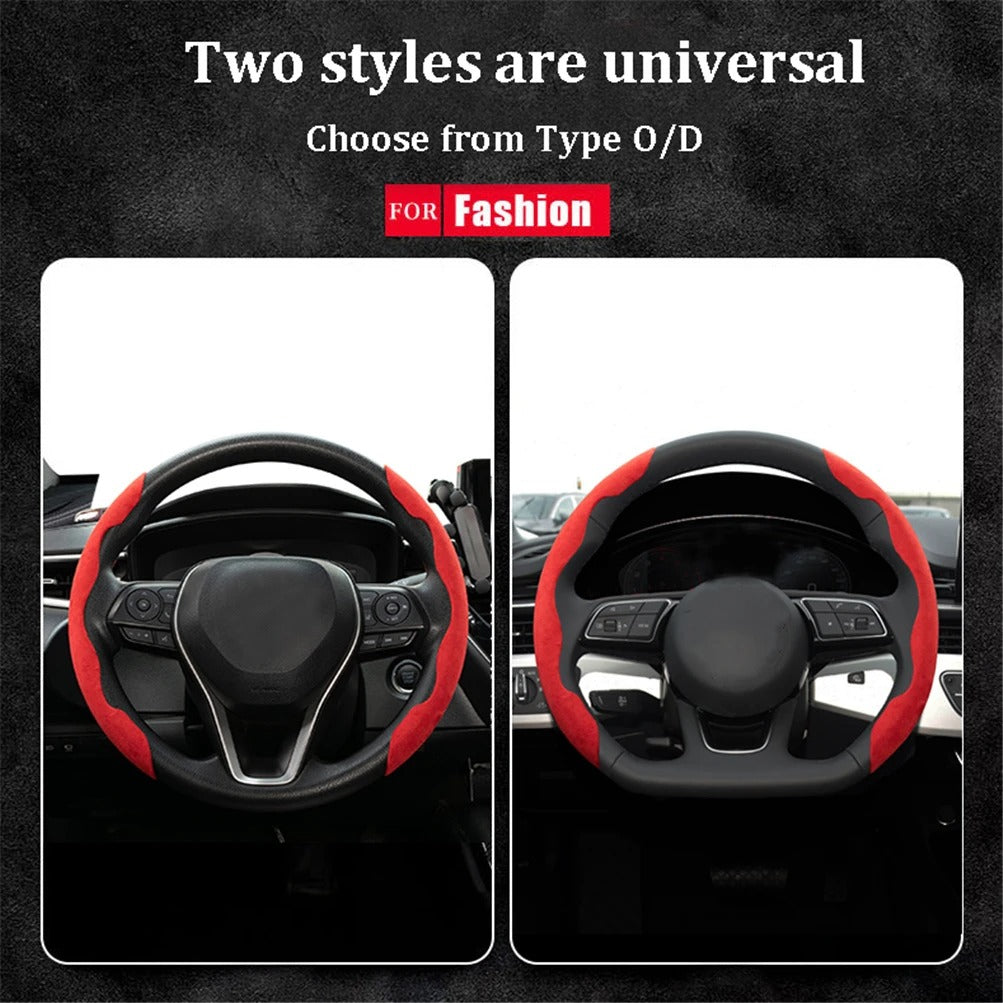 Universal Suede Leather Steering Wheel Cover Booster - Anti-Slip Protector for Car Steering Wheels (Set of 2) - Delicate Leather