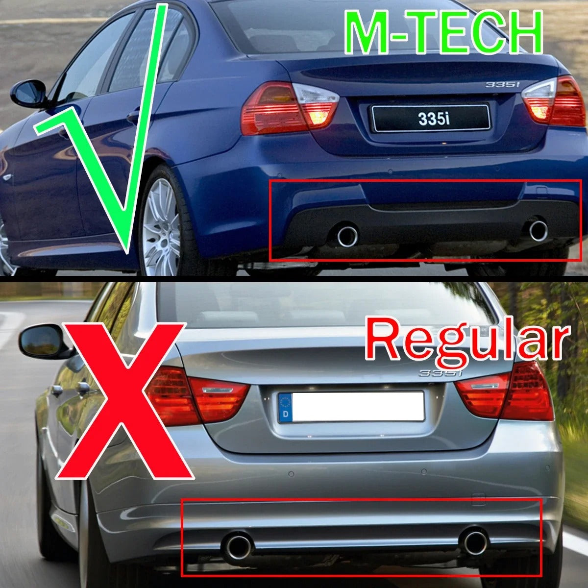 Glossy Black Performance Style Rear Bumper Diffuser for BMW 3 Series E90/E91 M Sport (2005-2013) - Delicate Leather
