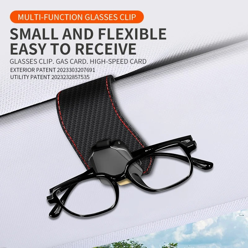 Car Glasses Clip – Multi-Functional Cowhide Sunglasses Holder with Pulley Design - Delicate Leather
