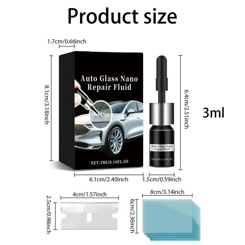 Cracked Windshield Repair Kit 3ml - Quick-Fix Glass Scratch & Damage Repair Glue for Cars and Mirrors - Delicate Leather