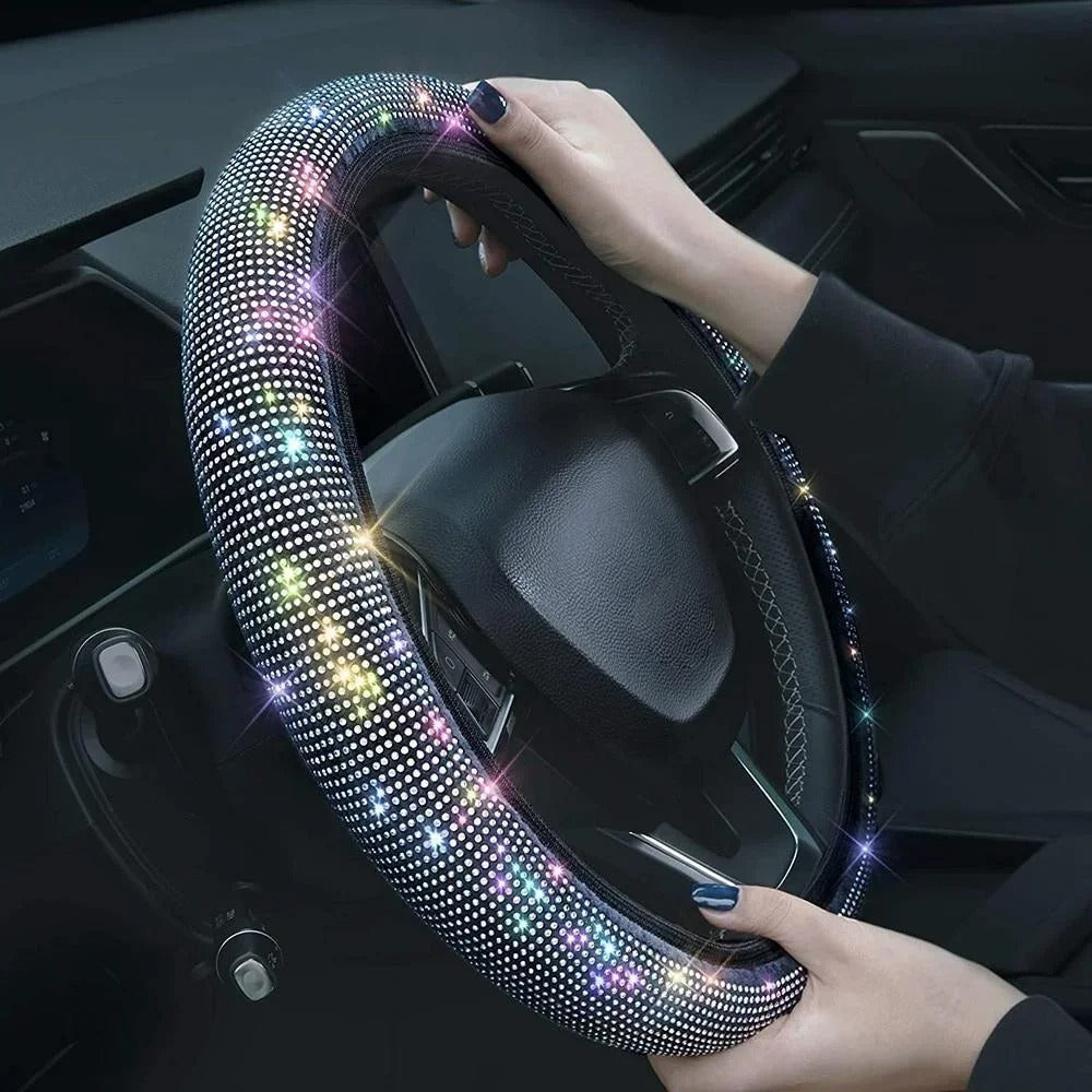Pack 2 Crystal Car Steering Wheel Cover For Women Girls Cute Glitter Steer Wheel Cover Bling Rhinestone Diamond Car Steering Charm Protection, Car Steering Wheel Cover, Car Accessories 04