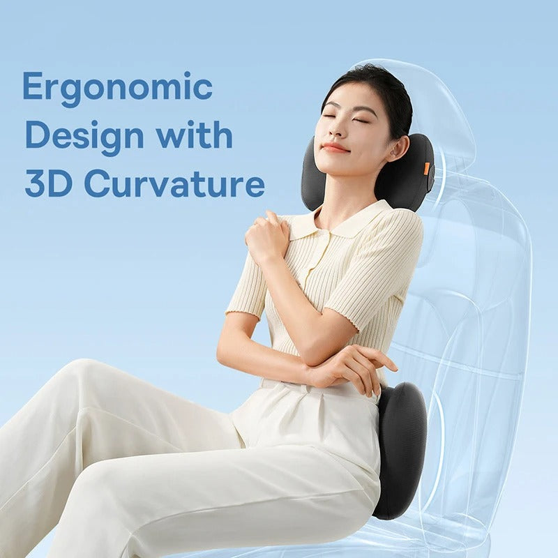 Car Cooling Headrest & Lumbar Pillow – 3D Memory Foam Neck & Waist Support Cushion - Delicate Leather