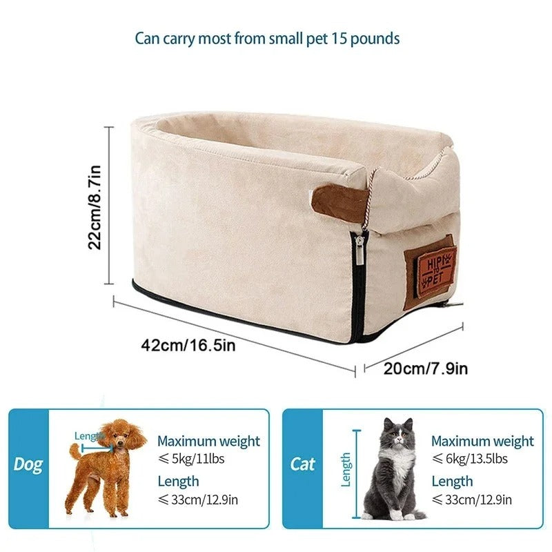 Portable Puppy Dog Car Seat - Central Control Pet Carrier for Small Dogs & Cats - Delicate Leather