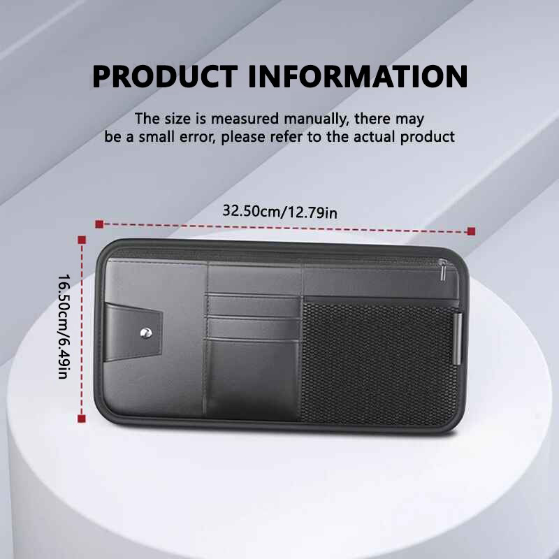 PU Leather Car Sun Visor Organizer – Multi-Pocket Storage Bag with Card Holder, Glasses Clip & Document Pocket - Delicate Leather