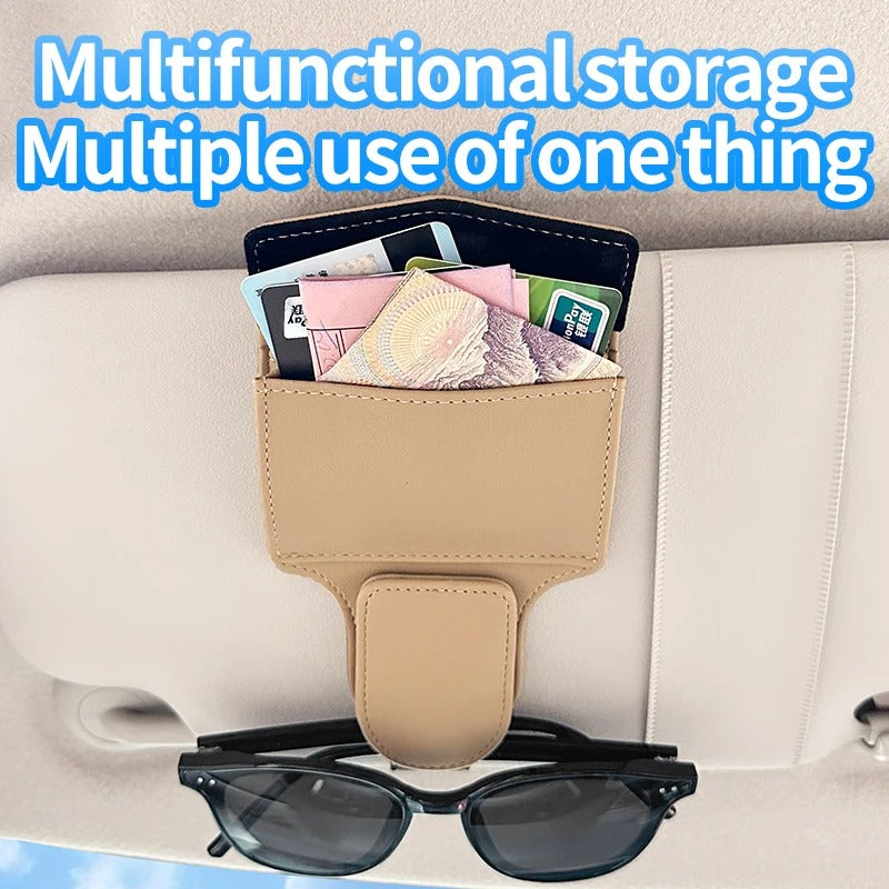 Multi-Functional Car Glasses Clip with Storage – Leather Organizer for Cards & Accessories - Delicate Leather