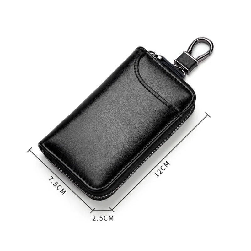 Leather Key Case Organizer Pouch – Car Key Wallet with Card Holder for Men & Women | Multi-Function Keychain Bag - Delicate Leather