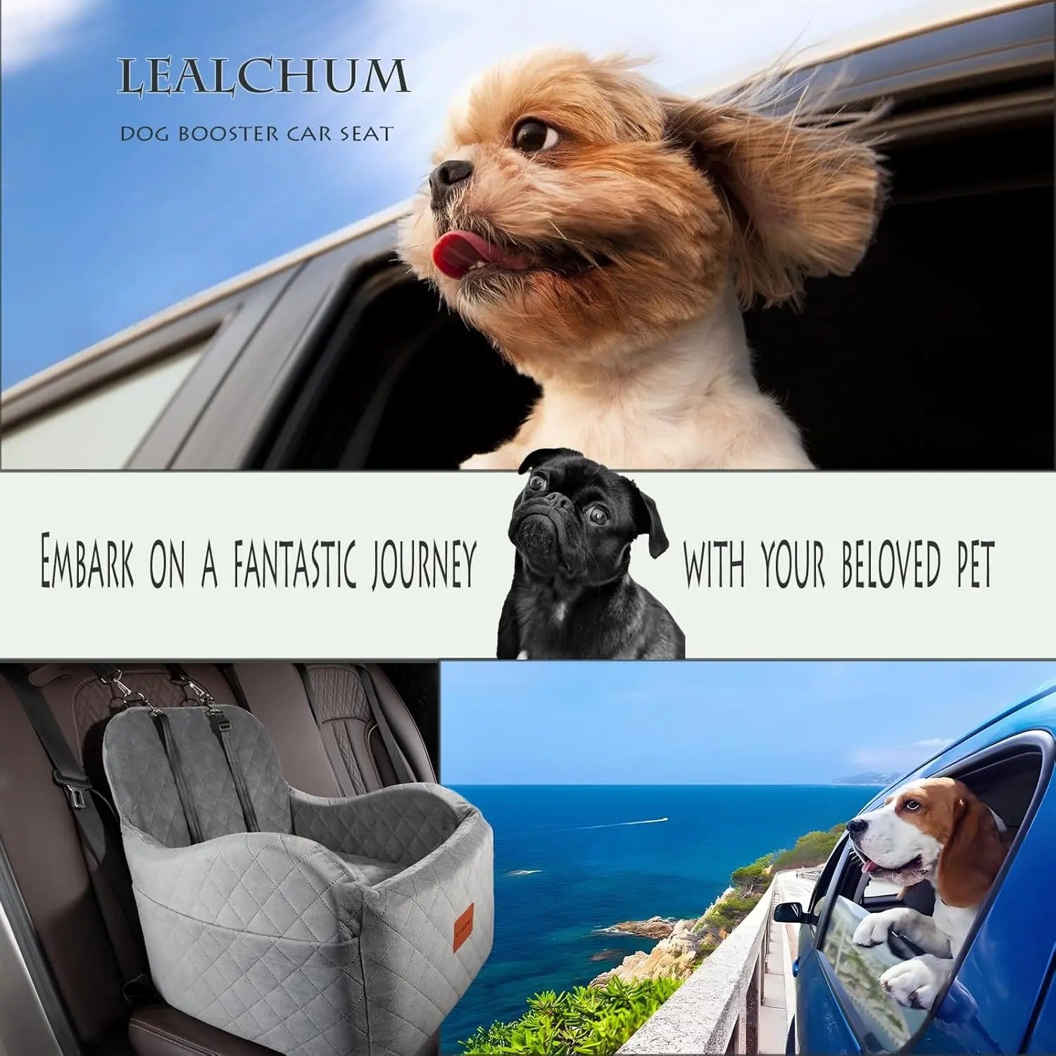 Ultra-Soft Dog Booster Car Seat – Elevated Cushion for Small & Medium Dogs - Delicate Leather