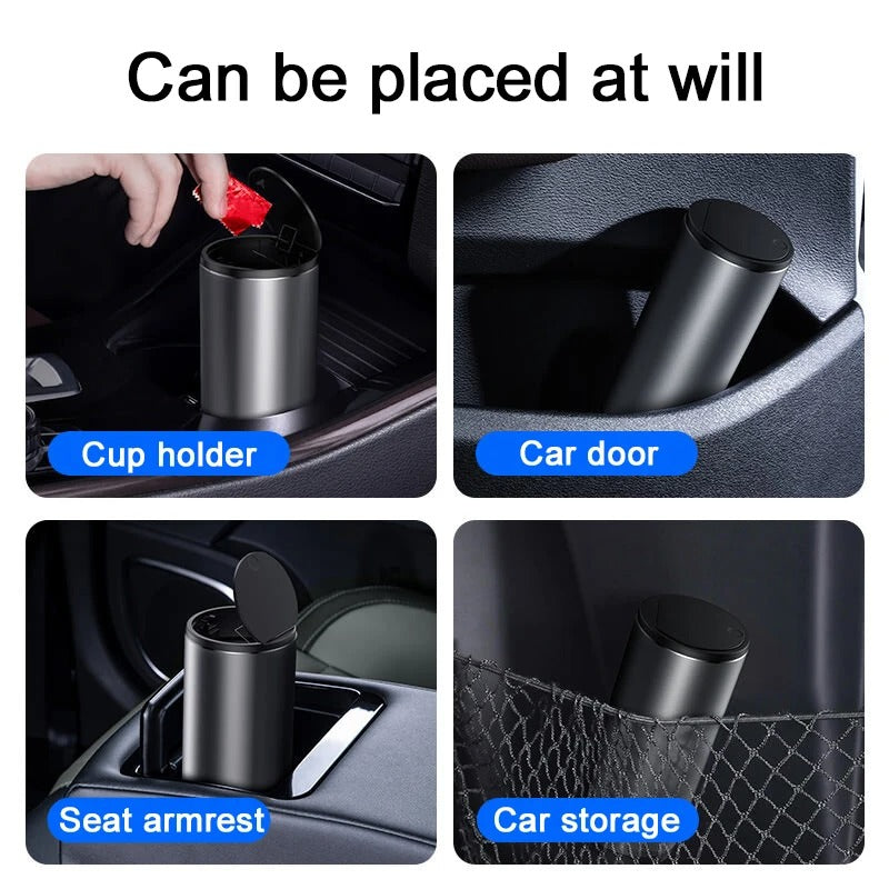 Mini Car Trash Bin – Compact Metal Garbage Container for Auto Interior - Delicate Leather