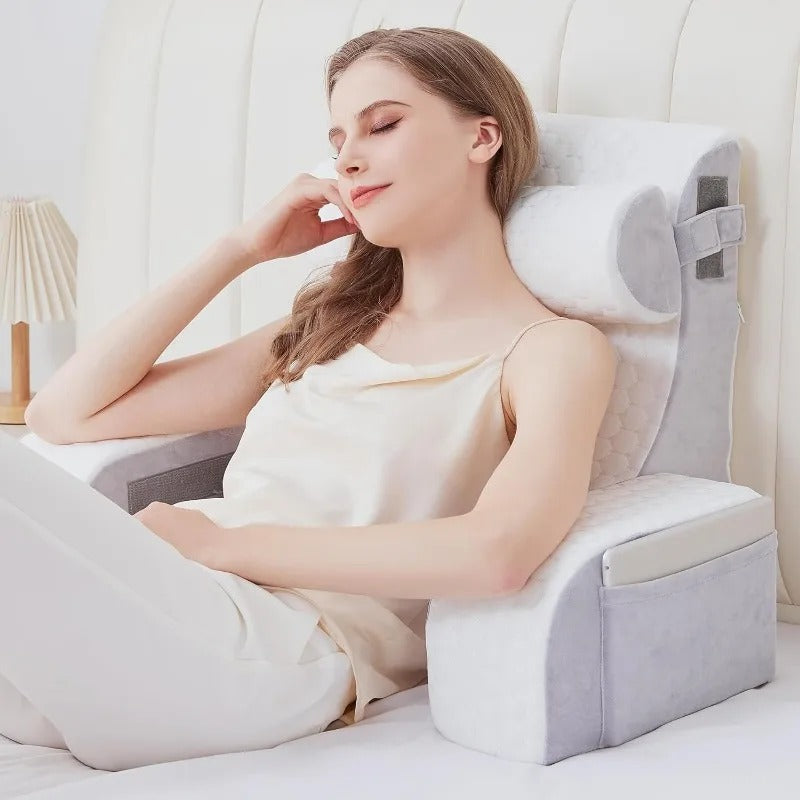 4PCS Memory Foam Reading Pillow – Back Support with Armrests for Bed & Gaming - Delicate Leather