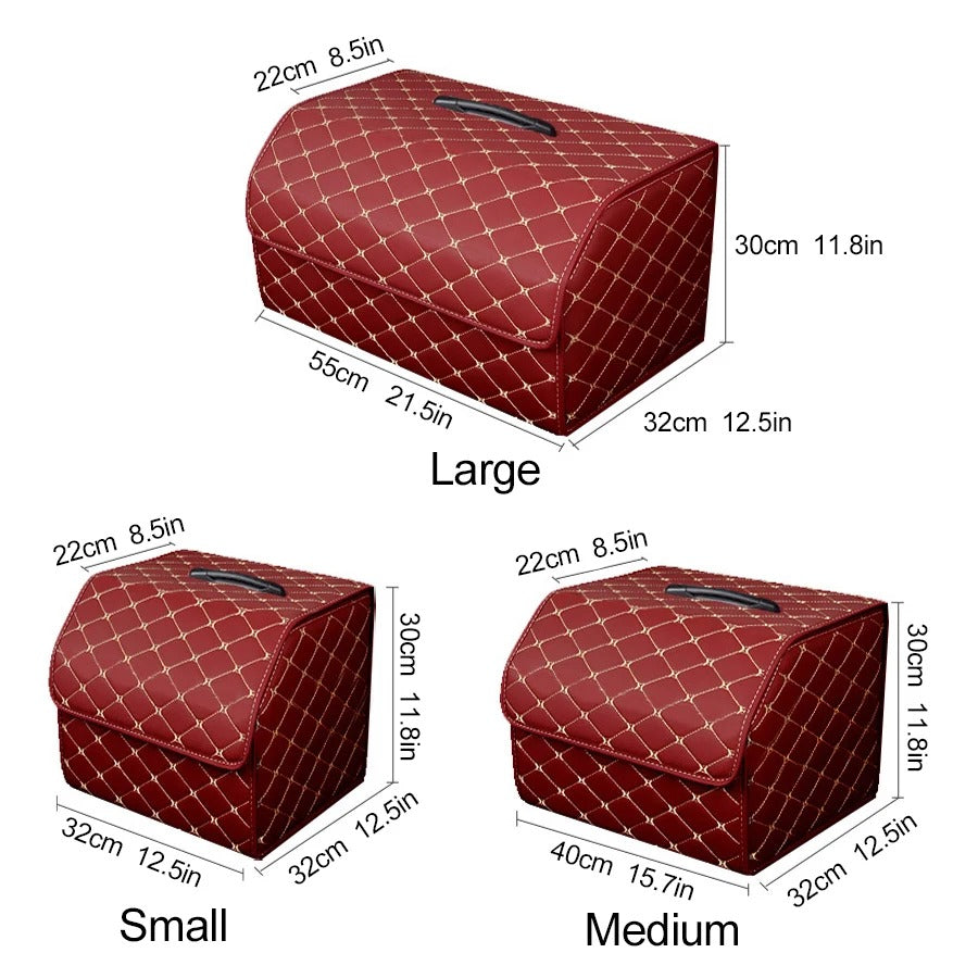 PU Leather Car Trunk Organizer – Collapsible Storage Box for Cars & SUVs | Foldable Cargo Storage Bag for Stowing & Tidying - Delicate Leather