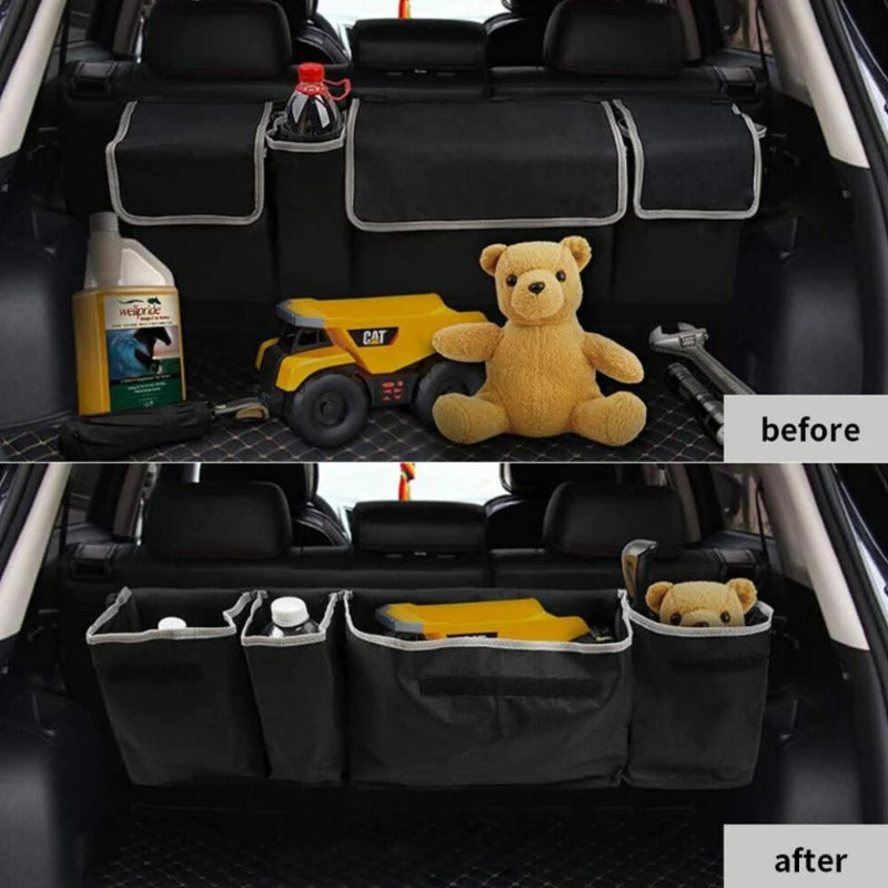 Car Trunk Organizer – Oxford Fabric Back Seat Storage Bag with 4 Pockets - Delicate Leather