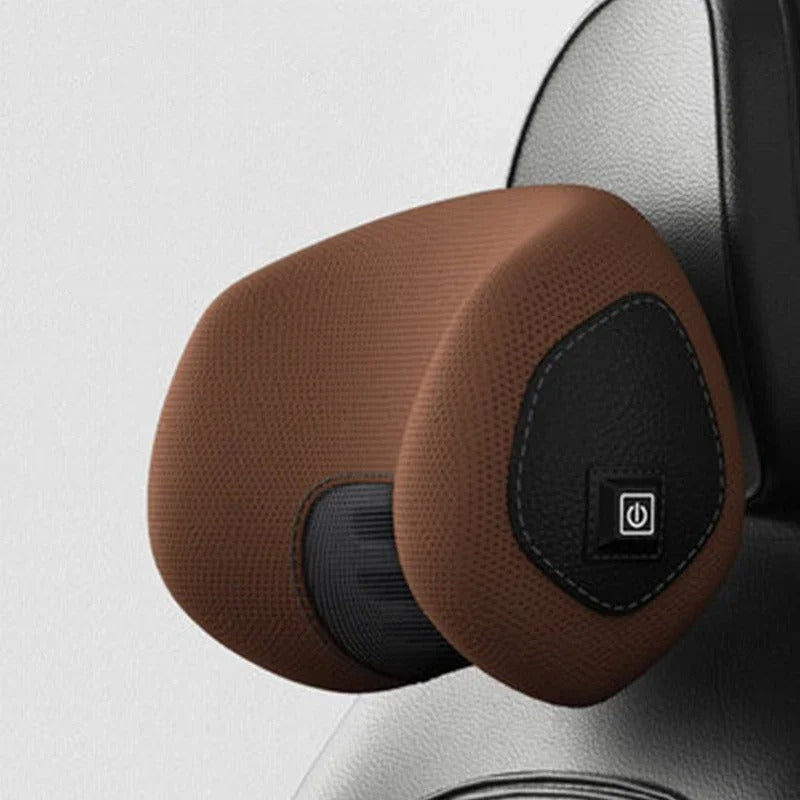 Car Massage Neck Pillow and Lumbar Support Pad – Universal Headrest and Back Support for Travel and Relaxation - Delicate Leather