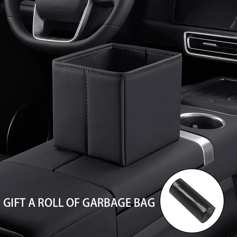 Foldable Car Trash Can & Multi-Functional Storage Box – Compact, Moisture-Proof ABS Organizer for Vehicle Interior Cleaning & Tidying - Delicate Leather
