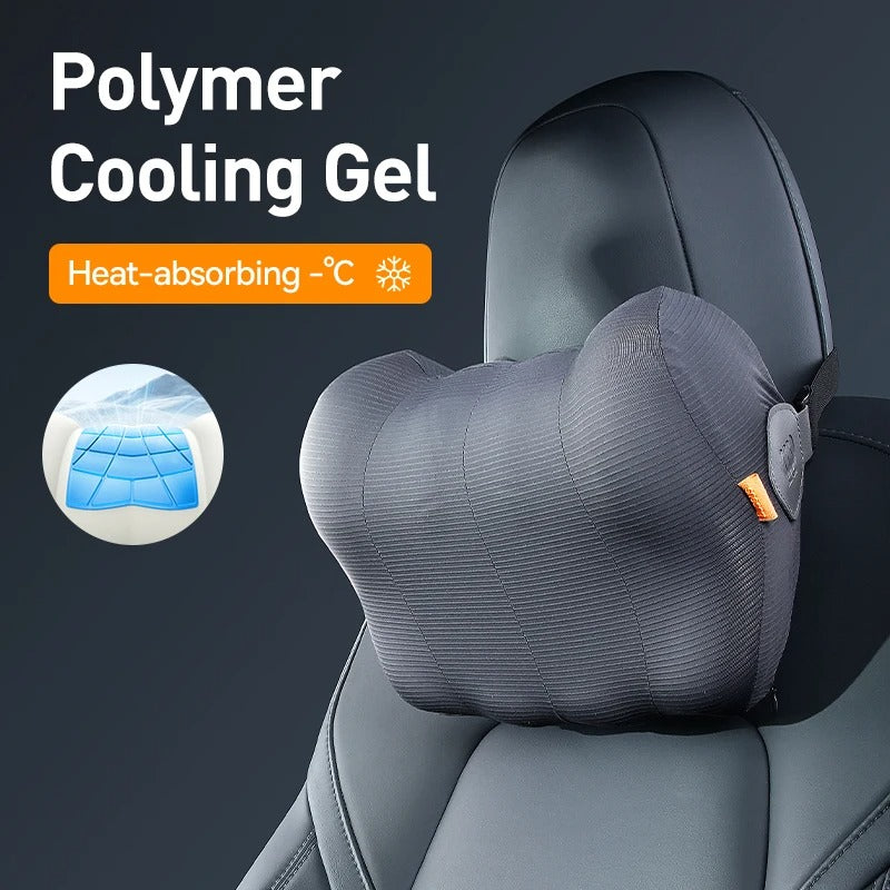 Car Headrest Neck and Waist Pillow – Cooling Gel Lumbar Cushion with Ergonomic Design for Superior Support - Delicate Leather
