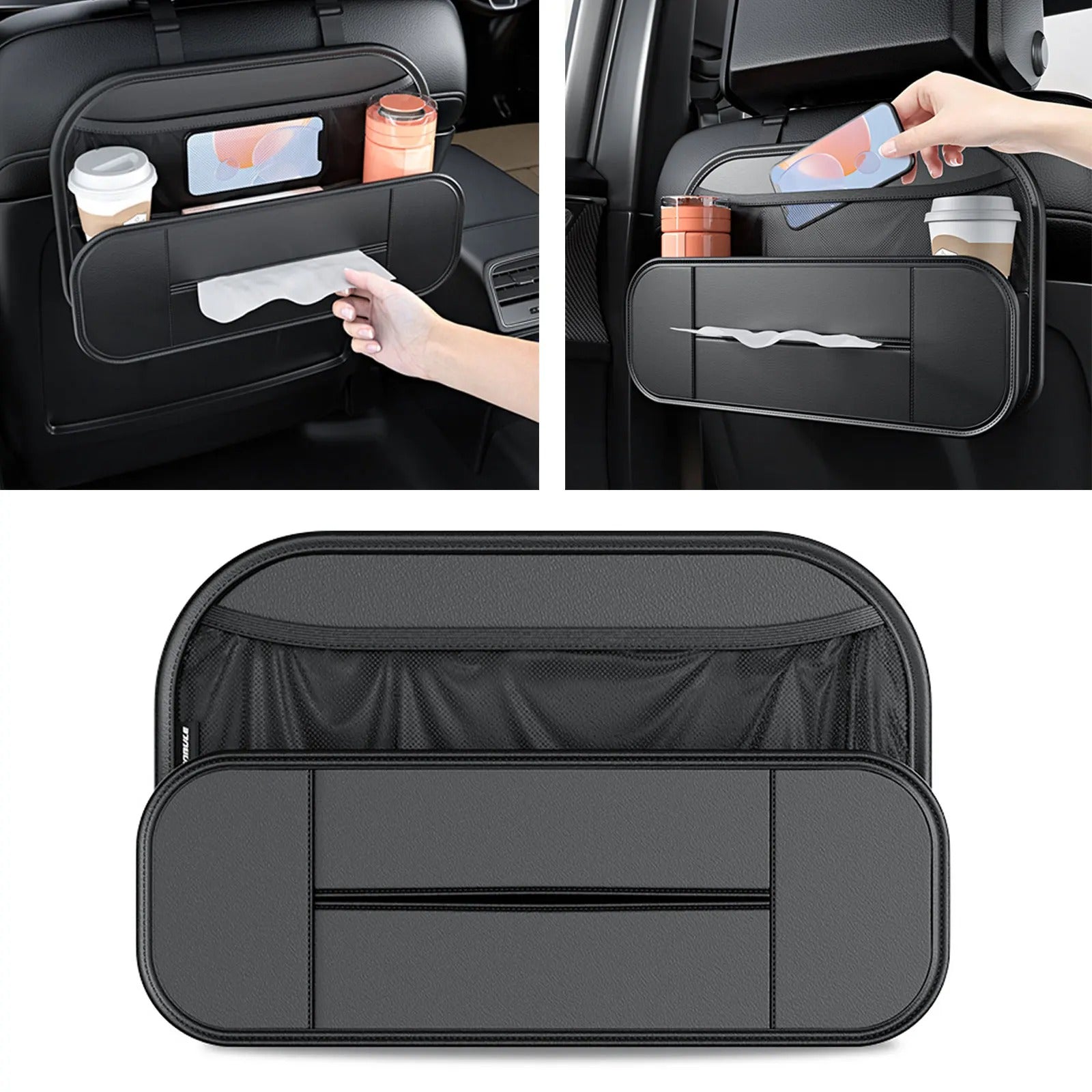 High-Capacity PU Leather Car Backseat & Trunk Organizer – Adjustable 5-Bag Storage Solution